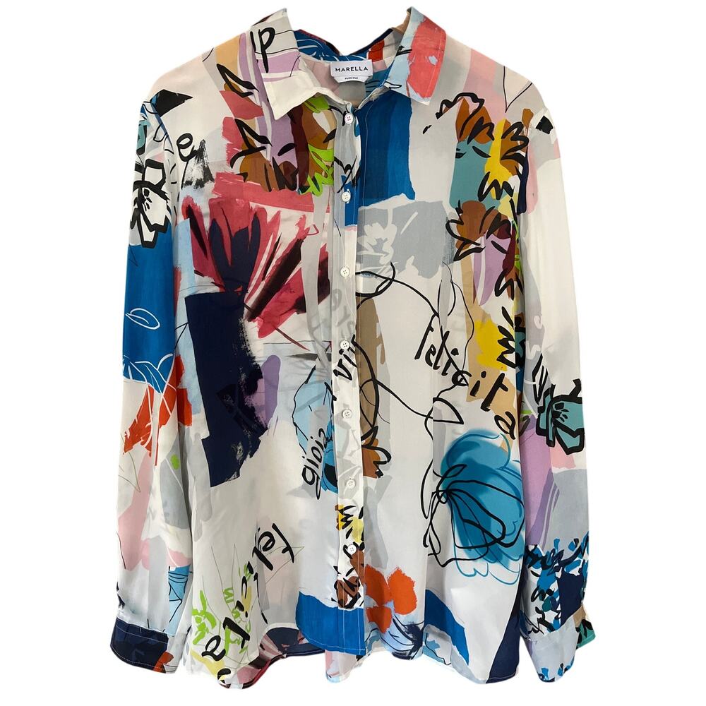 Marella Silk Graphic-print Blouse Size 10